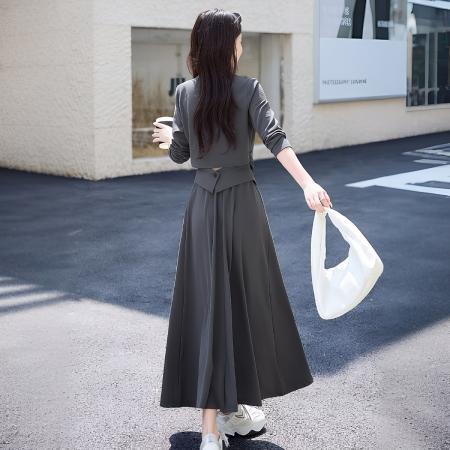 早春长袖法式休闲套装裙女新款气质收腰显瘦轻奢时尚两件套潮  服裝批發女裝批發服飾貨源