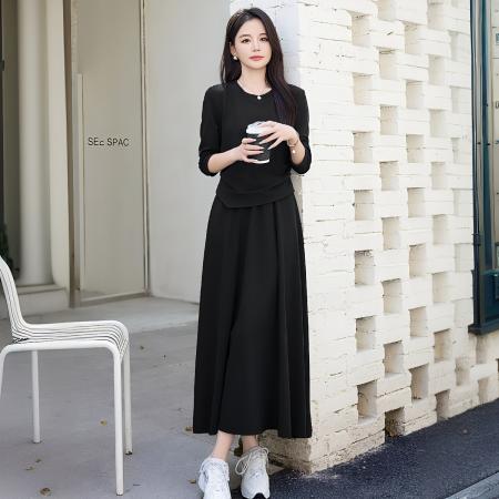 早春长袖法式休闲套装裙女新款气质收腰显瘦轻奢时尚两件套潮  服裝批發女裝批發服飾貨源