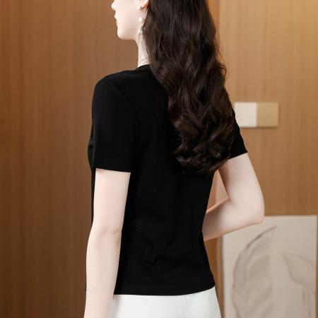 BY11669# 夏季新款圆领立体钉珠小马印花T恤女修身显瘦百搭短袖上衣 服裝批發女裝批發服飾貨源