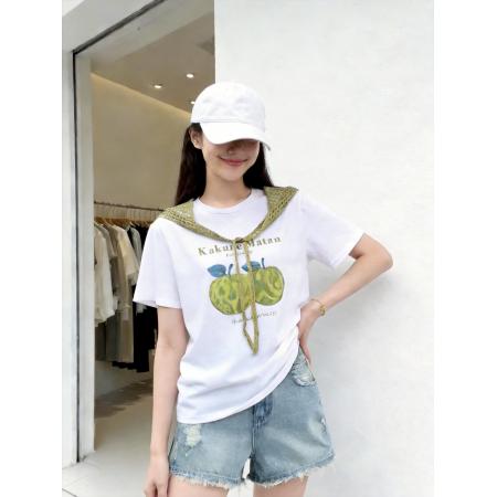 BY11672# 夏季新款韩系温柔风青苹果印花披肩两件T恤女宽松显瘦 服裝批發女裝批發服飾貨源