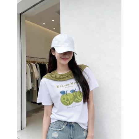 BY11672# 夏季新款韩系温柔风青苹果印花披肩两件T恤女宽松显瘦 服裝批發女裝批發服飾貨源