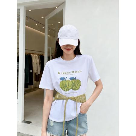 BY11672# 夏季新款韩系温柔风青苹果印花披肩两件T恤女宽松显瘦 服裝批發女裝批發服飾貨源