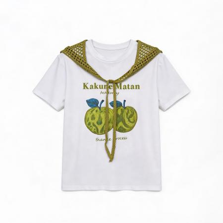 BY11672# 夏季新款韩系温柔风青苹果印花披肩两件T恤女宽松显瘦 服裝批發女裝批發服飾貨源