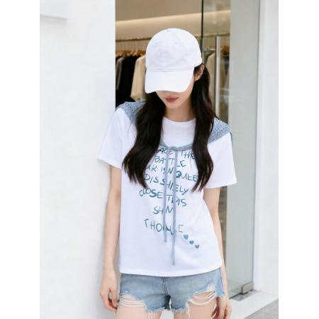 BY11673# 夏季新款多巴胺穿搭短袖T恤可拆卸针织披肩设计感小众T恤女 服裝批發女裝批發服飾貨源