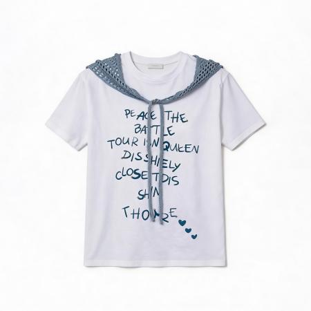 BY11673# 夏季新款多巴胺穿搭短袖T恤可拆卸针织披肩设计感小众T恤女 服裝批發女裝批發服飾貨源