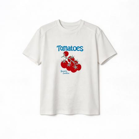 BY11674# 植绒番茄印花白色T恤女夏多巴胺撞色软糯亲肤宽松短袖上衣 服裝批發女裝批發服飾貨源