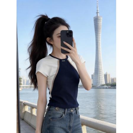 BY11675# 撞色假两件正...