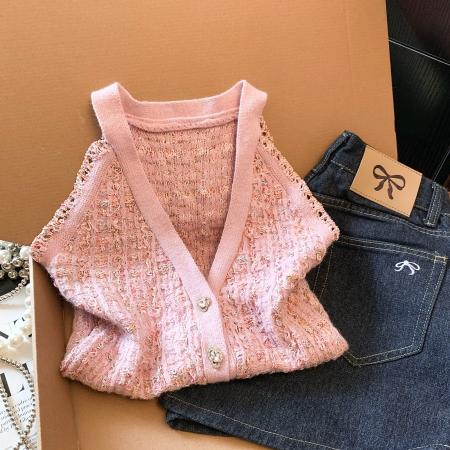 BY11676# 早秋挂脖小香风外搭背心女薄款高质量无袖针织上衣 服裝批發女裝批發服飾貨源