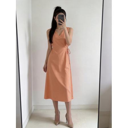 BY11679# 新款法式高端复古气质垂坠感女夏背心长裙法式橘色无袖连衣裙 服裝批發女裝批發服飾貨源