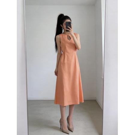 BY11679# 新款法式高端复古气质垂坠感女夏背心长裙法式橘色无袖连衣裙 服裝批發女裝批發服飾貨源