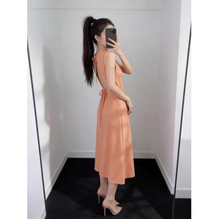 BY11679# 新款法式高端复古气质垂坠感女夏背心长裙法式橘色无袖连衣裙 服裝批發女裝批發服飾貨源
