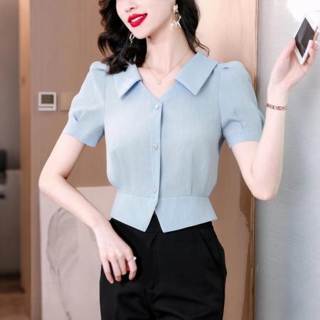 BY11683# v领纯色修身...