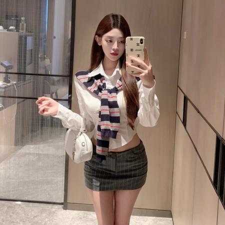 BY11690# 早春新品披肩衬衫网红纯欲风白衬衣搭配简约显瘦半身裙套装女 服裝批發女裝批發服飾貨源