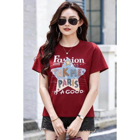 BY11698# 夏季新款烫钻时尚休闲宽松短袖t恤女士显瘦修身潮流上衣大码女装 服裝批發女裝批發服飾貨源