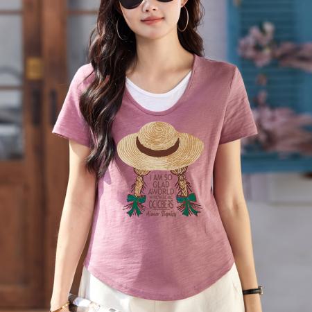 BY11701# 紫色正肩短袖...