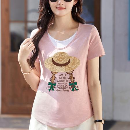 BY11701# 紫色正肩短袖女t恤夏新款美式宽松大码设计感小众显瘦修身上衣女 服裝批發女裝批發服飾貨源