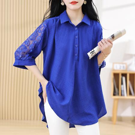 BY11703# 大码女装夏装新款纯色时尚百搭胖MM气质衬衫宽松遮肚显瘦小衫 服裝批發女裝批發服飾貨源