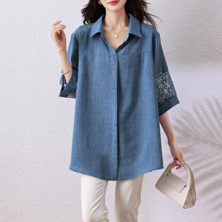 BY11704# 春夏新款洋气胖妹妹衬衣修身显瘦气质遮肉大码上衣 服裝批發女裝批發服飾貨源