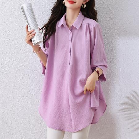 BY11705# 夏装新款时尚简约宽松型胖MM洋气衬衫气质显瘦大码上衣 服裝批發女裝批發服飾貨源