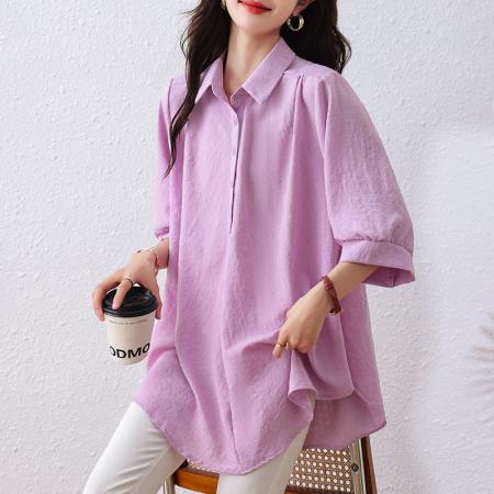 BY11705# 夏装新款时尚简约宽松型胖MM洋气衬衫气质显瘦大码上衣 服裝批發女裝批發服飾貨源