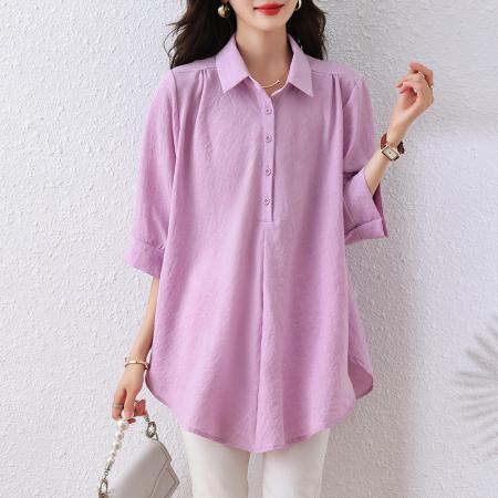 BY11705# 夏装新款时尚简约宽松型胖MM洋气衬衫气质显瘦大码上衣 服裝批發女裝批發服飾貨源