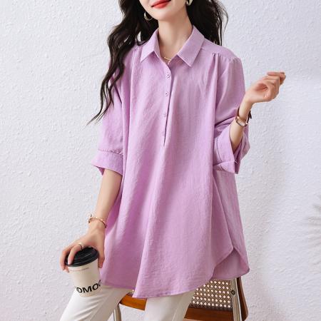 BY11705# 夏装新款时尚简约宽松型胖MM洋气衬衫气质显瘦大码上衣 服裝批發女裝批發服飾貨源