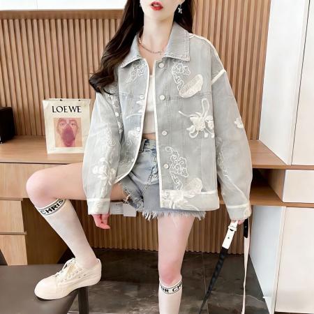 BY11706# 蕾丝刺绣拼接牛仔外套女春秋法式减龄浪漫复古流行超好看上衣夹克 服裝批發女裝批發服飾貨源