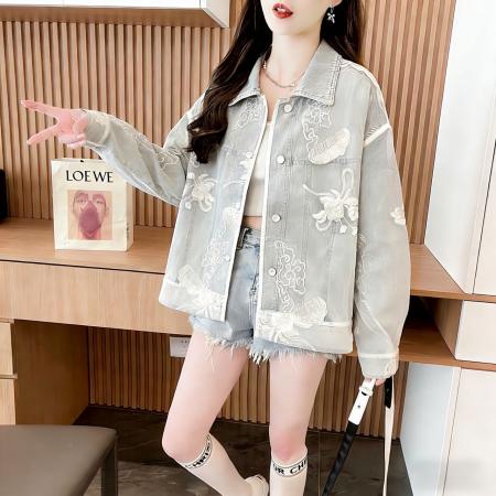 BY11706# 蕾丝刺绣拼接牛仔外套女春秋法式减龄浪漫复古流行超好看上衣夹克 服裝批發女裝批發服飾貨源