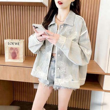 BY11706# 蕾丝刺绣拼接牛仔外套女春秋法式减龄浪漫复古流行超好看上衣夹克 服裝批發女裝批發服飾貨源