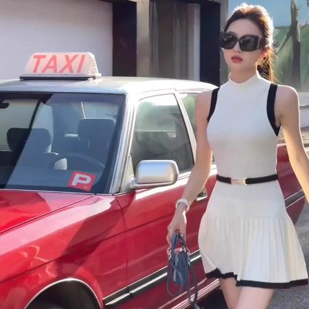 BY11707# 小香风针织连衣裙女修身背心裙法式连身裙套装气质短裙 服裝批發女裝批發服飾貨源