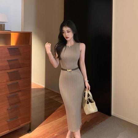 BY11709# 林关关温柔韩系气质修身无袖针织背心连衣裙包臀裙子法式收腰长裙 服裝批發女裝批發服飾貨源