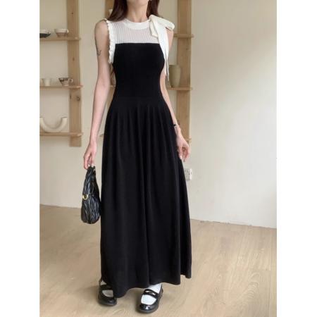 BY11710# 法式撞色拼接...