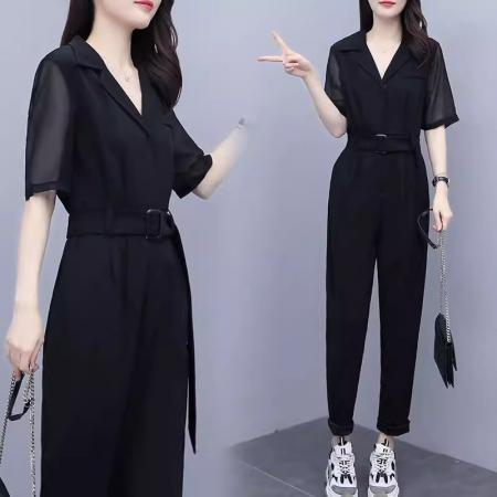 BY11716# 绿色连体裤女春秋新款高腰显瘦垂感长裤工装小脚连衣裤套装潮新式 服裝批發女裝批發服飾貨源