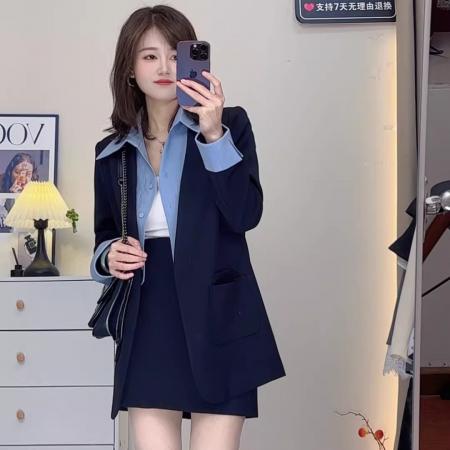 BY11718# 假两件西装V领长袖秋季女装新款时尚显瘦休闲两件套 服裝批發女裝批發服飾貨源