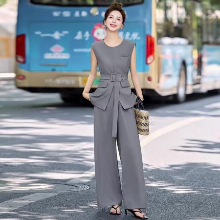 BY11719# 时尚套装女夏季新款高级感韩系职业气质无袖西装阔腿裤两件套 服裝批發女裝批發服飾貨源