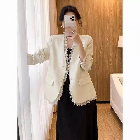 BY11721# 蕾丝拼接小香风西装外套女春季新款韩系温柔风显瘦西服休闲 服裝批發女裝批發服飾貨源