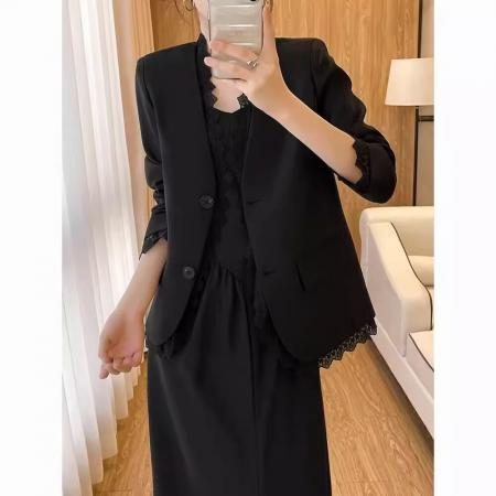 BY11721# 蕾丝拼接小香风西装外套女春季新款韩系温柔风显瘦西服休闲 服裝批發女裝批發服飾貨源