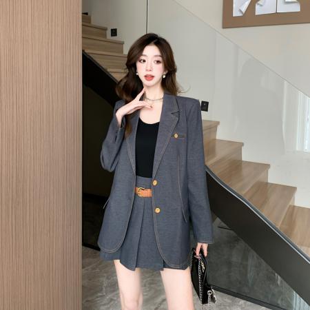 BY11722# 秋装新款通勤休闲牛仔西服外套A字半身裙两件套装女 服裝批發女裝批發服飾貨源