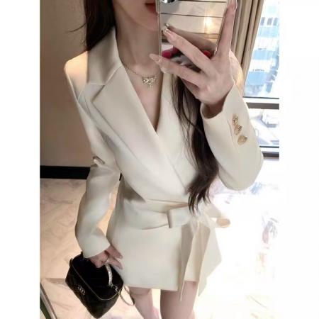 BY11723# 法式高级感气质缎面中长款西装外套女设计感绑带休闲西服春季新款 服裝批發女裝批發服飾貨源