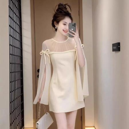 BY11726# 法式轻奢气质网纱拼接连衣裙女春季新款名媛优雅收腰礼服裙子 服裝批發女裝批發服飾貨源