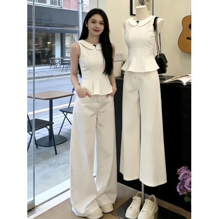 BY11731# 夏季新款穿搭一整套韩系巨好看设计感无袖上衣阔腿裤两件套装 服裝批發女裝批發服飾貨源