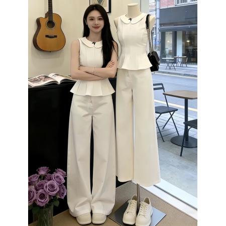BY11731# 夏季新款穿搭一整套韩系巨好看设计感无袖上衣阔腿裤两件套装 服裝批發女裝批發服飾貨源