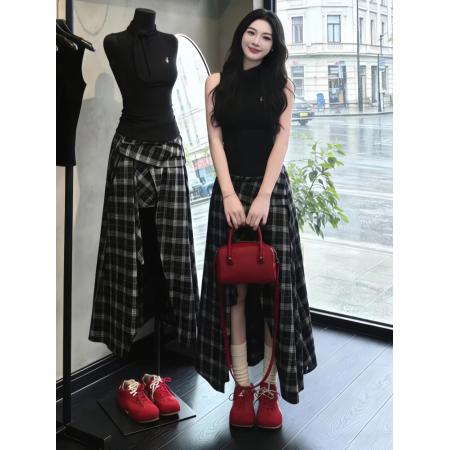 BY11732# 韩系一整套ootd穿搭气质巨好看复古黑色刺绣上衣开叉半裙两件套装 服裝批發女裝批發服飾貨源