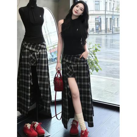 BY11732# 韩系一整套ootd穿搭气质巨好看复古黑色刺绣上衣开叉半裙两件套装 服裝批發女裝批發服飾貨源