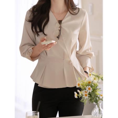 BY11747# 韩版chic春季新款简约淑女气质日常百搭长袖雪纺衫 服裝批發女裝批發服飾貨源