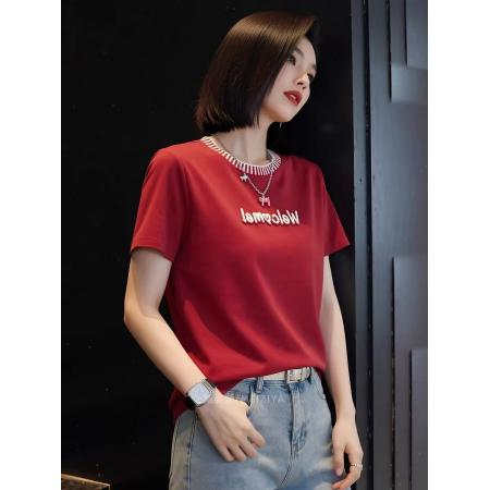BY11749# 韩系复古字母刺绣短袖t恤女新款夏季设计感宽松上衣 服裝批發女裝批發服飾貨源