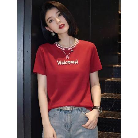 BY11749# 韩系复古字母刺绣短袖t恤女新款夏季设计感宽松上衣 服裝批發女裝批發服飾貨源