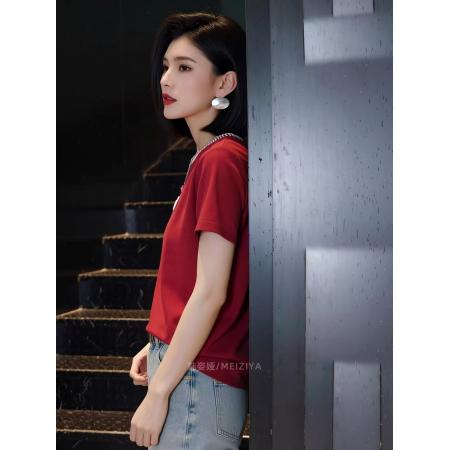 BY11749# 韩系复古字母刺绣短袖t恤女新款夏季设计感宽松上衣 服裝批發女裝批發服飾貨源