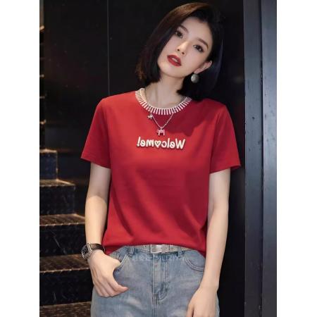 BY11749# 韩系复古字母刺绣短袖t恤女新款夏季设计感宽松上衣 服裝批發女裝批發服飾貨源