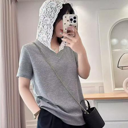 BY11752# 短袖T恤女夏季慵懒设计感小V领修身辣妹女装上衣 服裝批發女裝批發服飾貨源